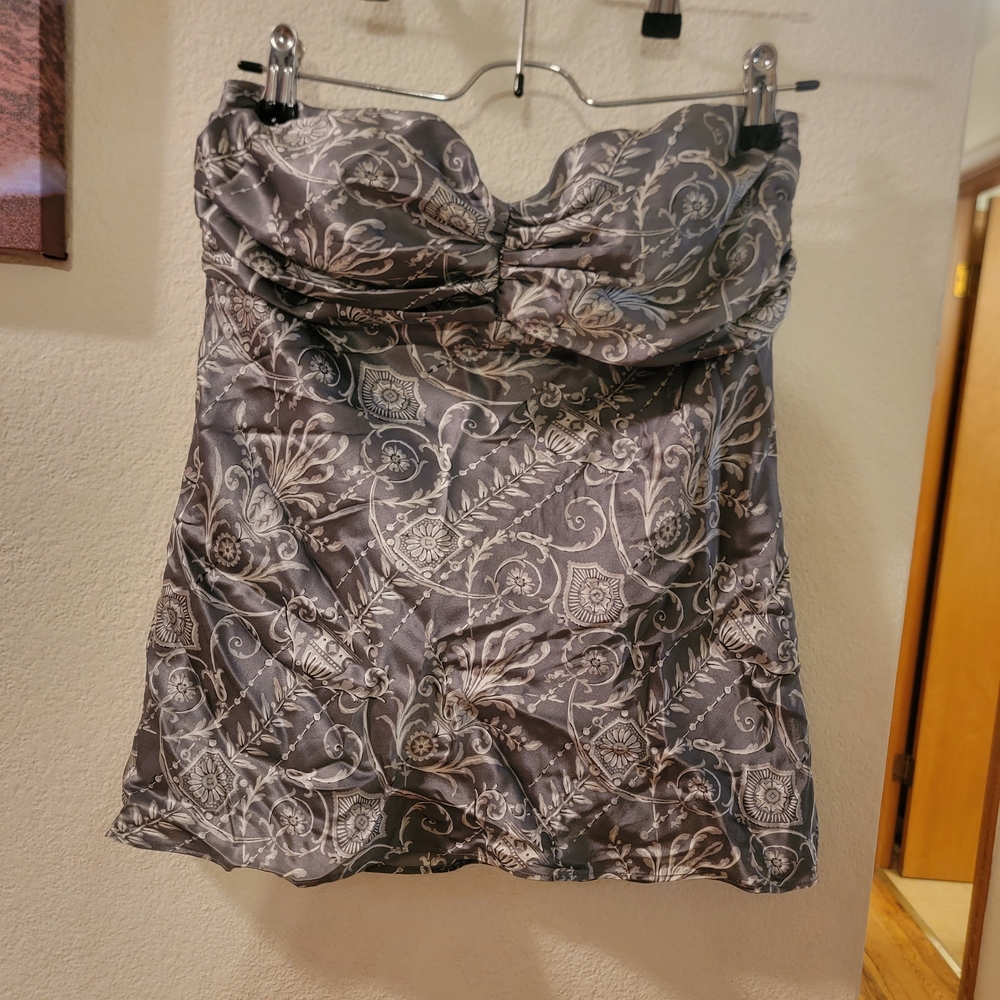 White House Black Market Silver-Gray Strapless Brocade Top